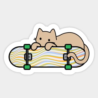 Cat and Skateboard Skateboarding Shy Cat Color Waves Sticker